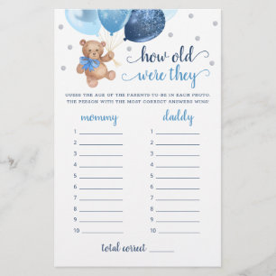 How Old Were They Game Baby Shower Teddy Bear 