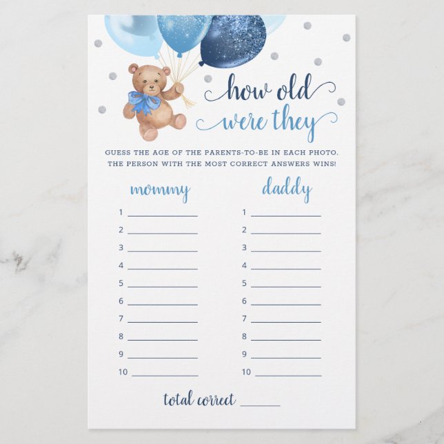 How Old Were They Game Baby Shower Teddy Bear  (Front)