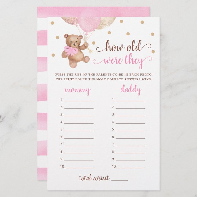 How Old Were They Game Baby Shower Teddy Bear  (Front/Back)