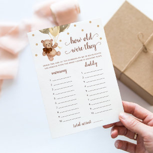 How Old Were They Game Baby Shower Teddy Bear Card