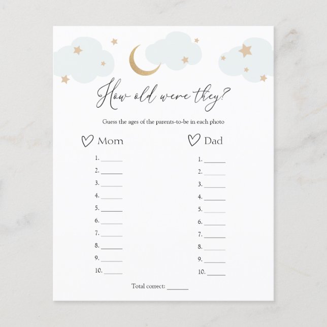 How Old Were They Over the Moon Baby Shower Game  (Front)