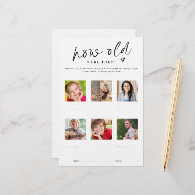 How Old Were They Photo Modern Bridal Shower Game  (Front/Back In Situ)