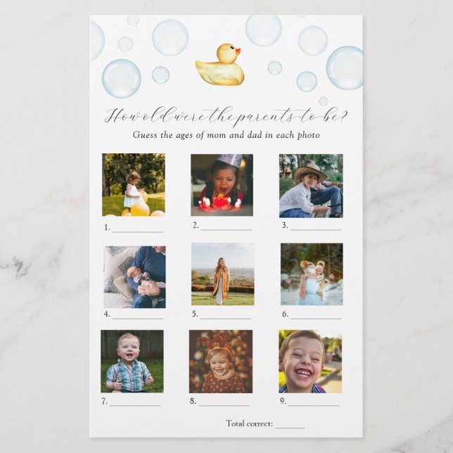 How Old Were They Rubber Duck Baby Shower Game (Front)