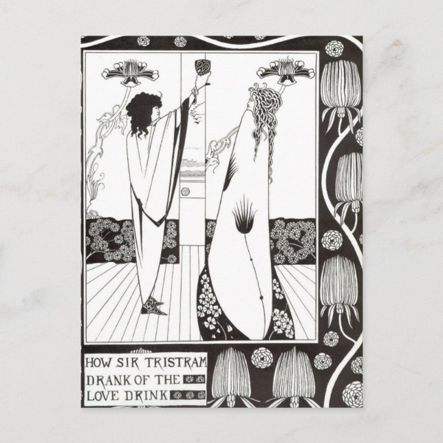 How Sir Tristram Drank of the Love Drink Beardsley Postcard (Front)