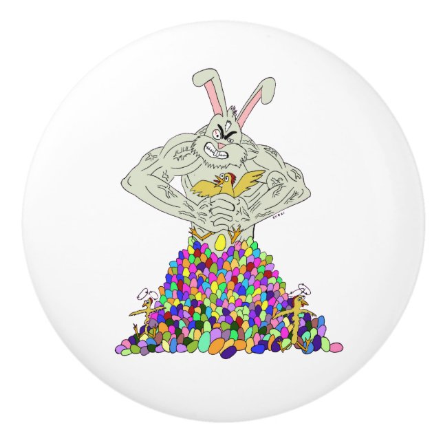 How the Easter Bunny gets his eggs   Ceramic Knob (Front)