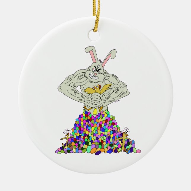 How the Easter Bunny gets his eggs   Ceramic Ornament (Front)