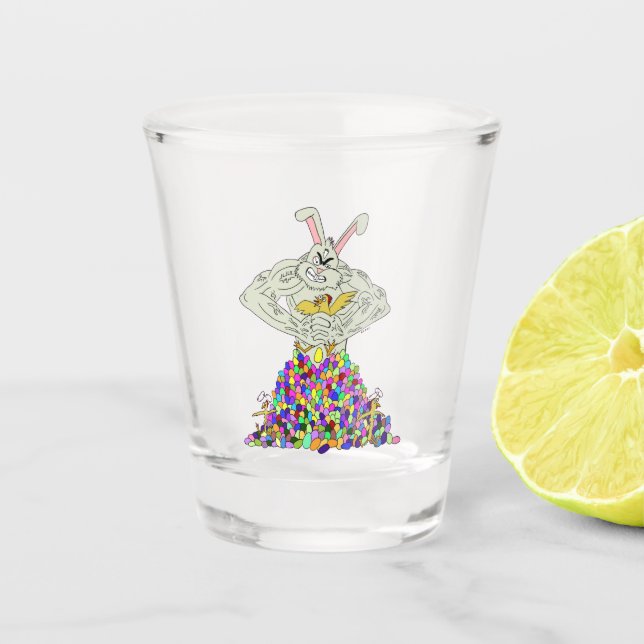 How the Easter Bunny gets his eggs   Shot Glass (Front)