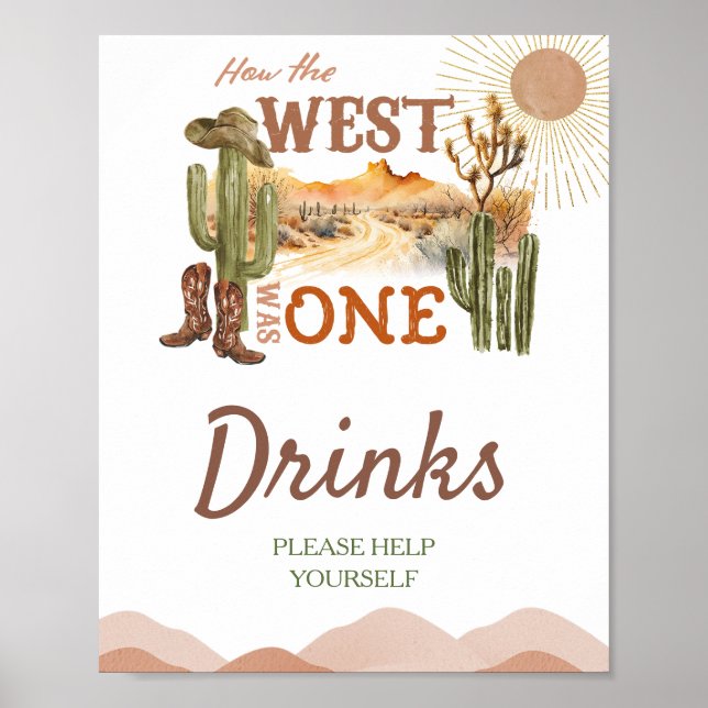 How The West Was One Birthday Party Cowboy Drinks Poster (Front)