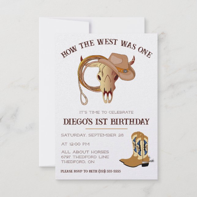 How the West was One! Cowboy Themed First Birthday Invitation (Front)