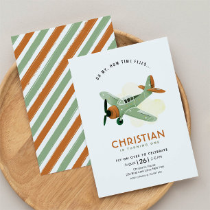 How time Flies Aeroplane Birthday Invitation