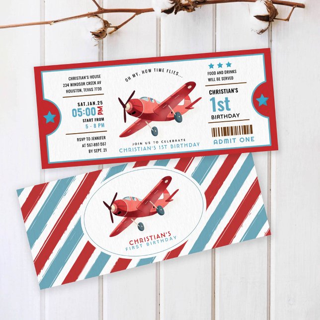 How time Flies Aeroplane Birthday ticket Invitatio Invitation (Creator Uploaded)