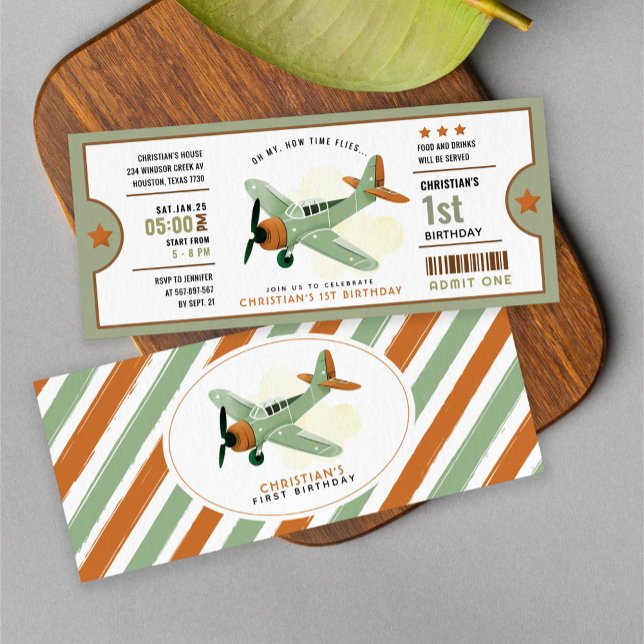 How time Flies Aeroplane Birthday ticket Invitatio Invitation (Creator Uploaded)