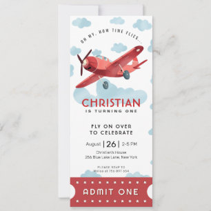 How time Flies Red Aeroplane Admit One Party Ticke Invitation