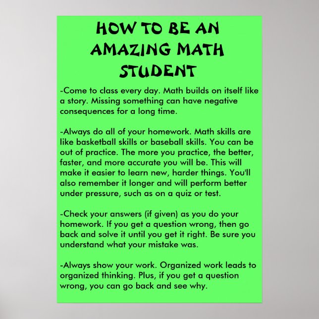 how to be an amazing math student poster (Front)