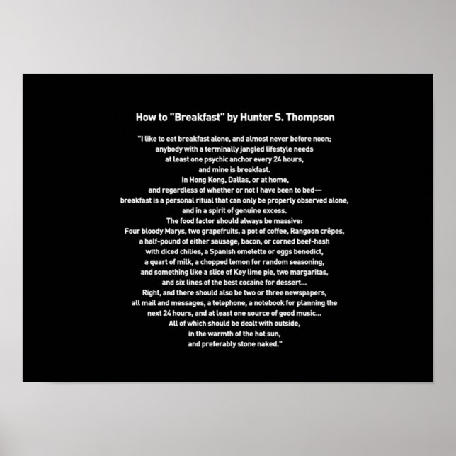 How to Breakfast by Hunter S Thompson Poster (Front)