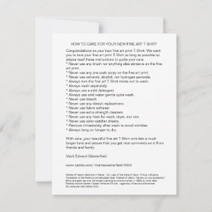HOW TO CARE FOR YOUR FINE ART T-SHIRT Flat Card