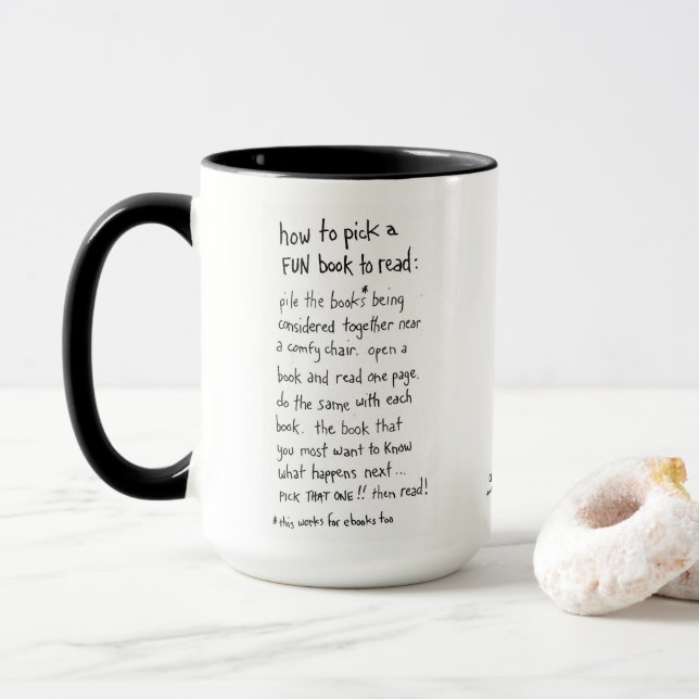 How to pick a fun book to read mug (With Donut)