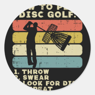 How To Play Disc Golf Sunset Retro Frisbee Golfing Classic Round Sticker