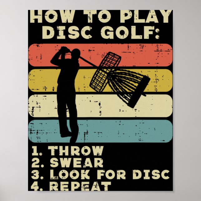 How To Play Disc Golf Sunset Retro Frisbee Golfing Poster (Front)