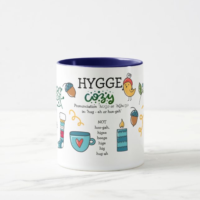 How to SAY HYGGE Funny Folk Art Doodle Custom Mug (Center)