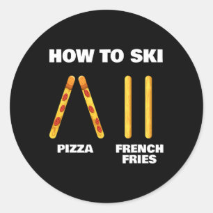 How To Ski Funny Skiing Instructor Pizza French Fr Classic Round Sticker