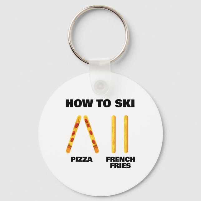 How To Ski Funny Skiing Instructor Pizza French Fr Key Ring (Front)