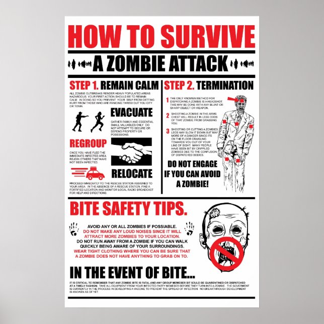 How To Survive A Zombie Attack Poster (Front)