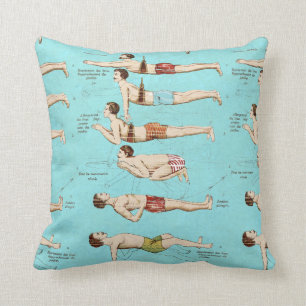 How to Swim Antique French Swimming School Cushion