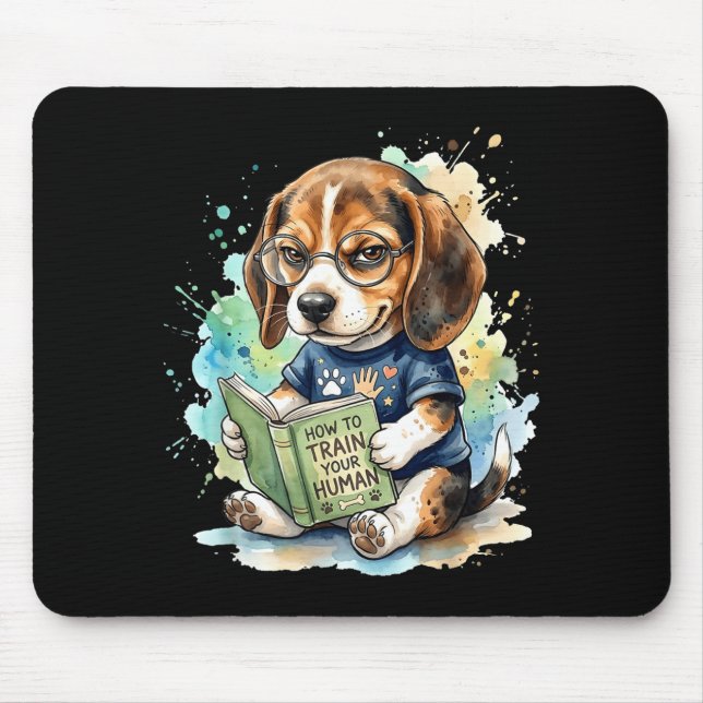 How to train human funny beagle reading book dog mouse pad (Front)