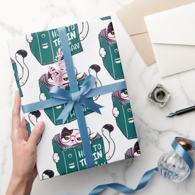 How To Train Your Human Funny Cat with Sunglasses Wrapping Paper (Gifting)