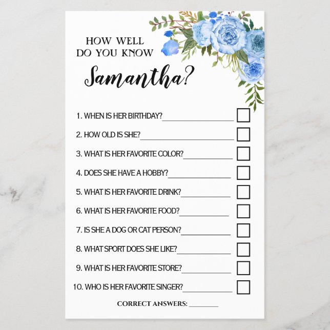 How Well Do You Know Bride bilingual game card (Front)