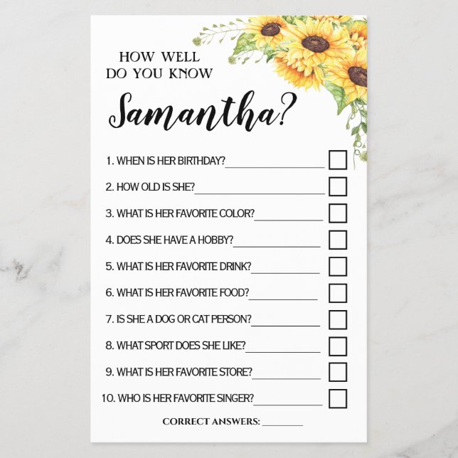 How well do you know Bride Game Card (Front)