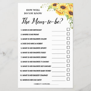 How Well Do You Know Mom Baby Shower Game Card
