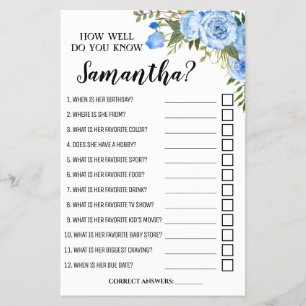 How well do you know Mom Baby Shower game card