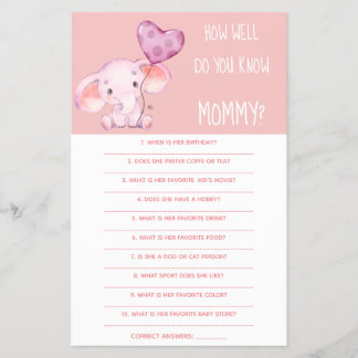  How Well Do You Know Mom Baby Shower Game Card