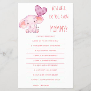 How Well Do You Know Mom Baby Shower Game Card