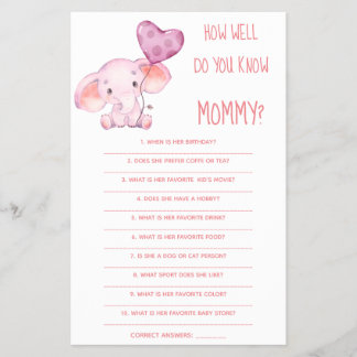  How Well Do You Know Mom Baby Shower Game Card