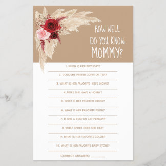  How Well Do You Know Mom Baby Shower Game Card
