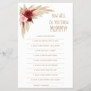 How Well Do You Know Mum Baby Shower Game Card