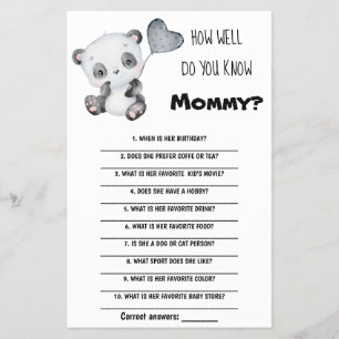 How Well Do You Know Mum Baby Shower Game Card