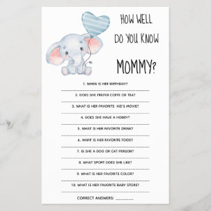 How Well Do You Know Mum Baby Shower Game Card