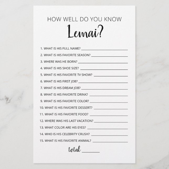 How Well Do You Know The Birthday Boy Game (Front)