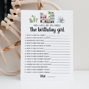How well do you know the Birthday girl Game Card
