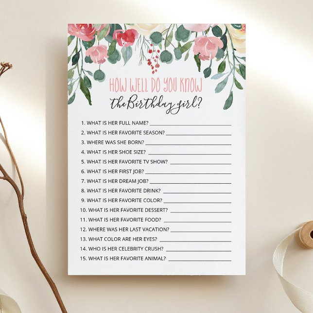 How well do you know the Birthday girl Game Card (Creator Uploaded)