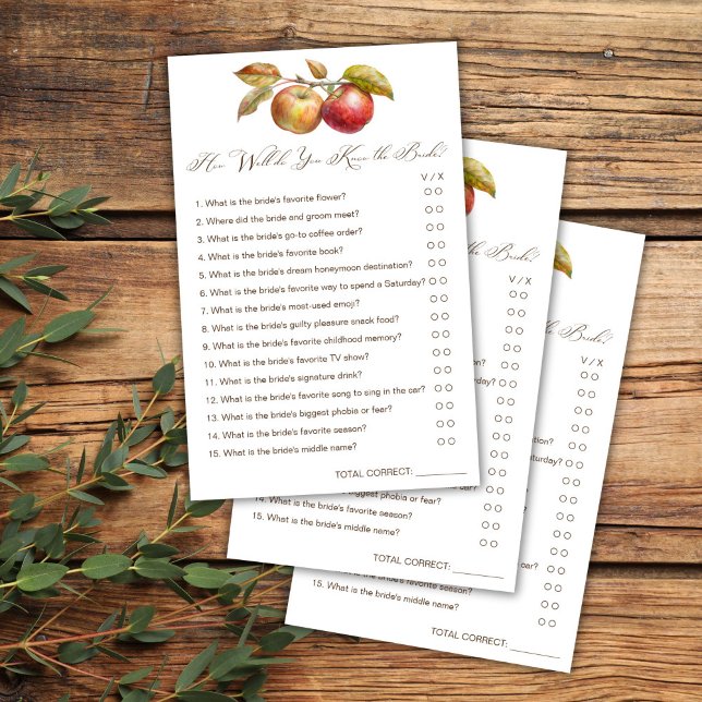 How well do you know the bride apple fall game (How well do you know the bride apple fall bridal shower game card bridal shower games)