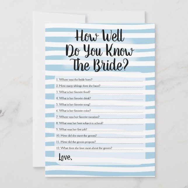 How Well Do You Know The Bride Blue White Stripe Invitation (Front)