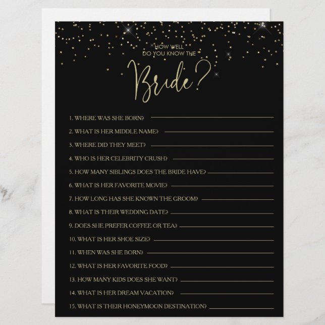 How Well Do You Know the Bride Bridal Shower Game (Front/Back)