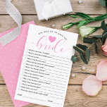 How Well Do You Know the Bride Bridal Shower Game<br><div class="desc">Fun & stylish how well do you know the bride bridal shower game. Fun game to play at your bridal shower party. Design features "Bride" in elegant pink script font. The list of questions can be changed.</div>