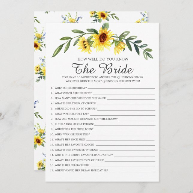 How Well Do You Know The Bride Bridal Shower Game Invitation (Front/Back)