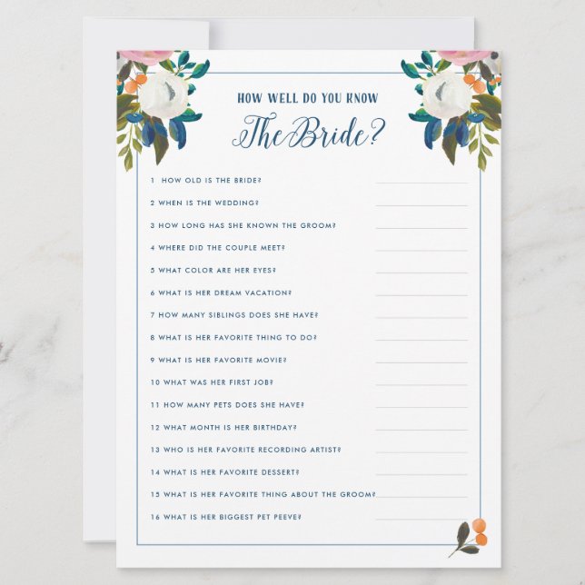 How Well Do You Know The Bride Bridal Shower Game Invitation (Front)